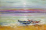 Black Canvas Paintings - Boats at the Black Sea